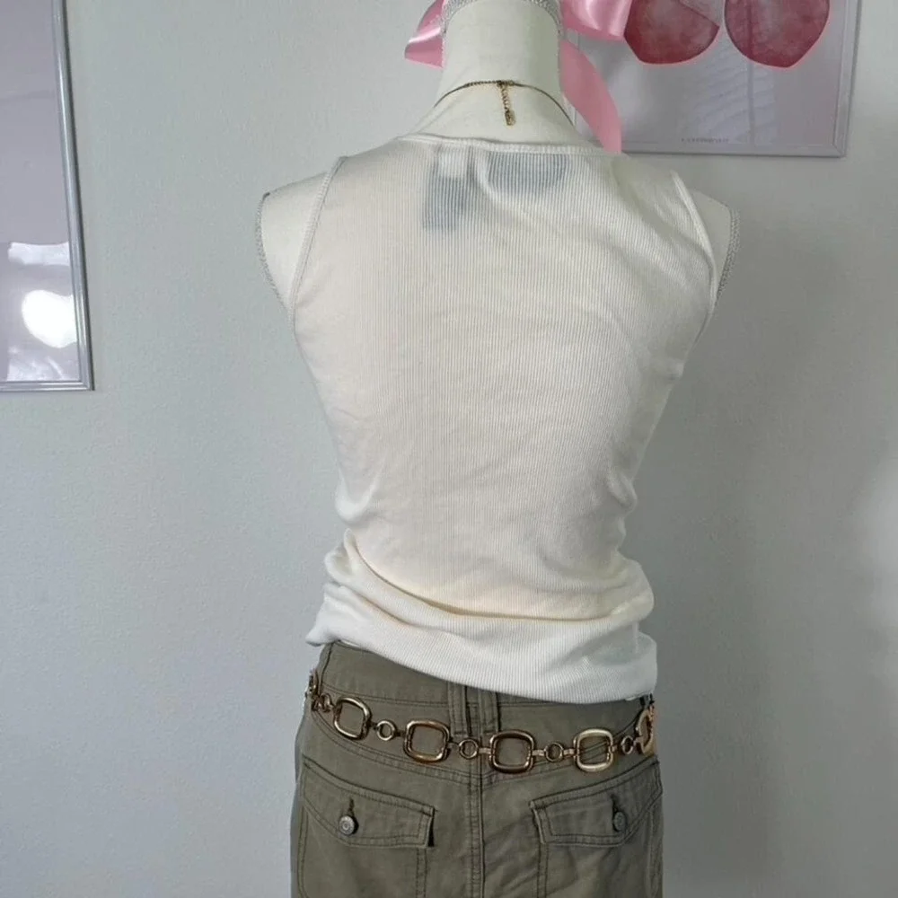 Vintage Y2K Axcess White Babydoll Lace Trim Ribbed‎ Tank Womens Large - Picture 4 of 5